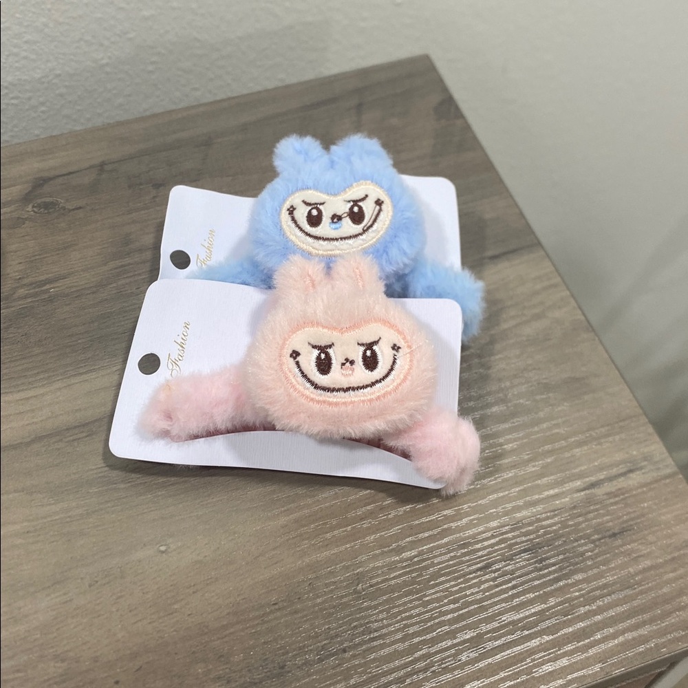 Cute Blue and White Plush Hair Clips
